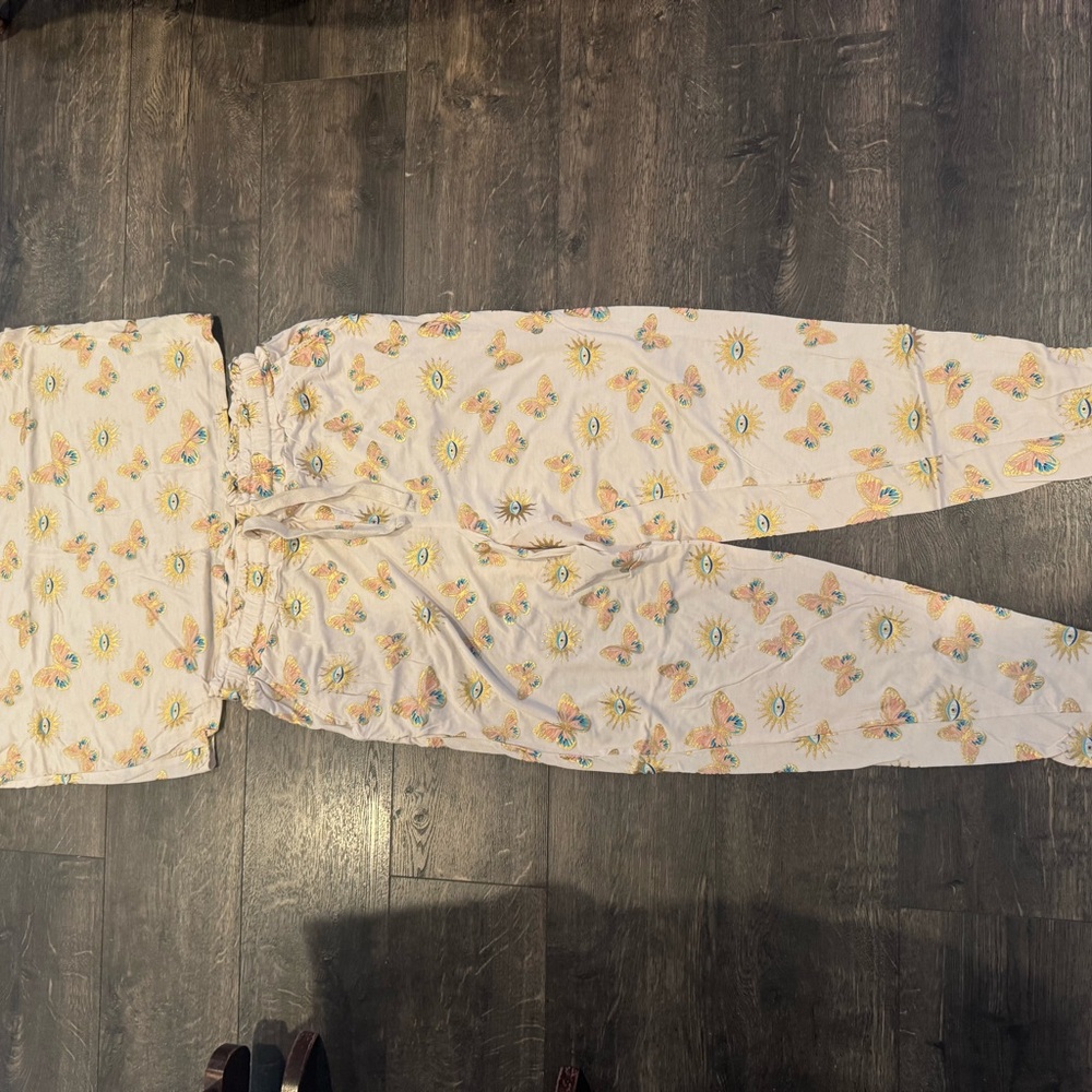 Posh Peanut Cream and Gold Foil Butterfly and Evil Eye Pajama Set